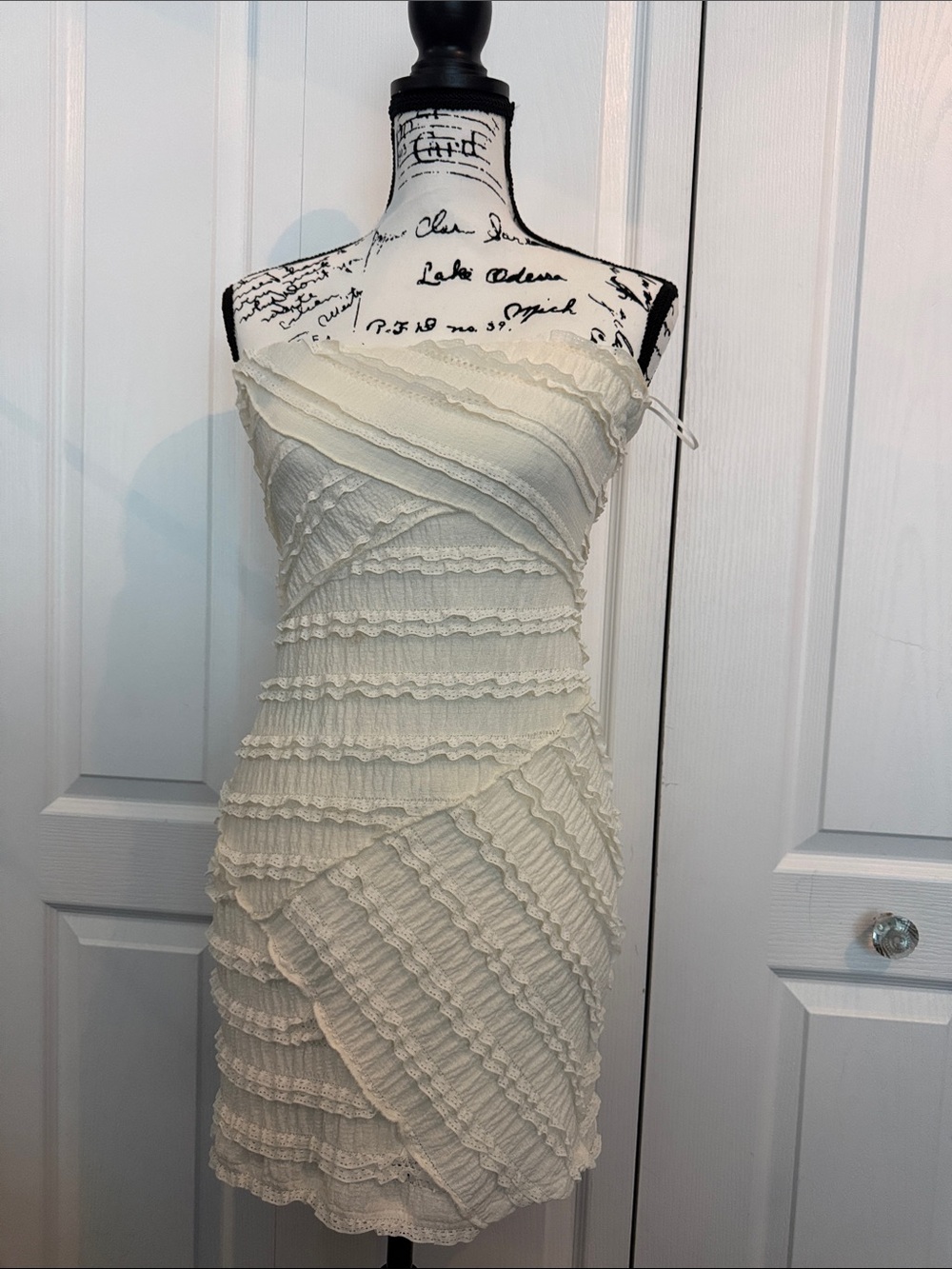 Altar'd State Cream Strapless Ruffle Mini Dress